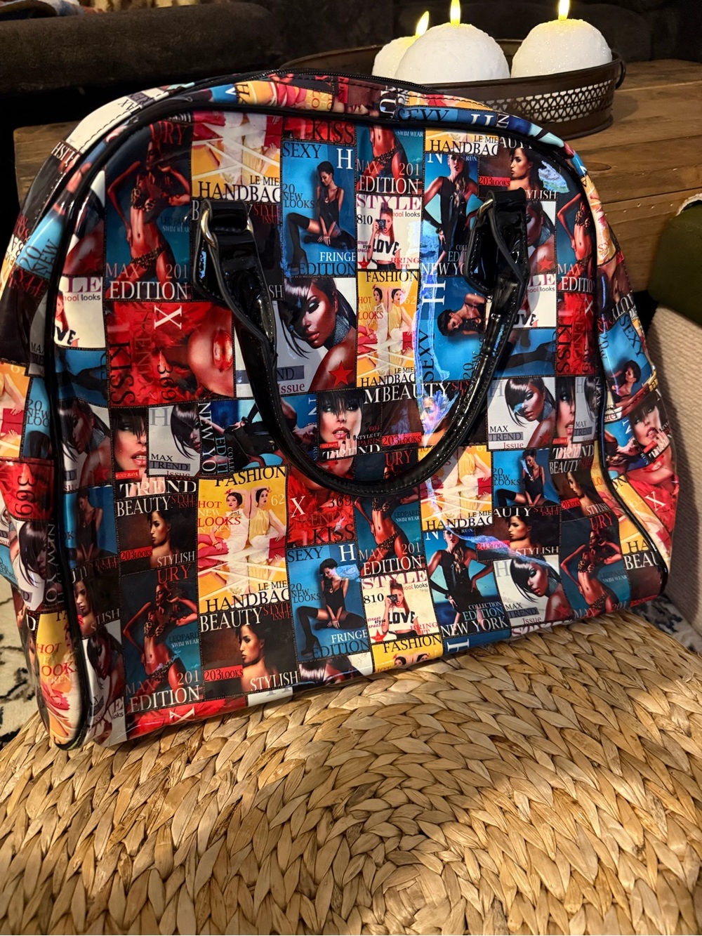 Multicolor Unique Graphic Print Dome Satchel Handbag